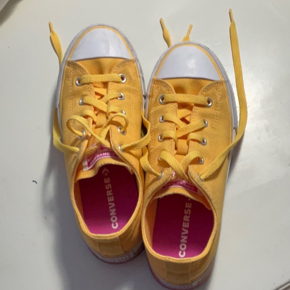 Gently worn fun pink and yellow Converse